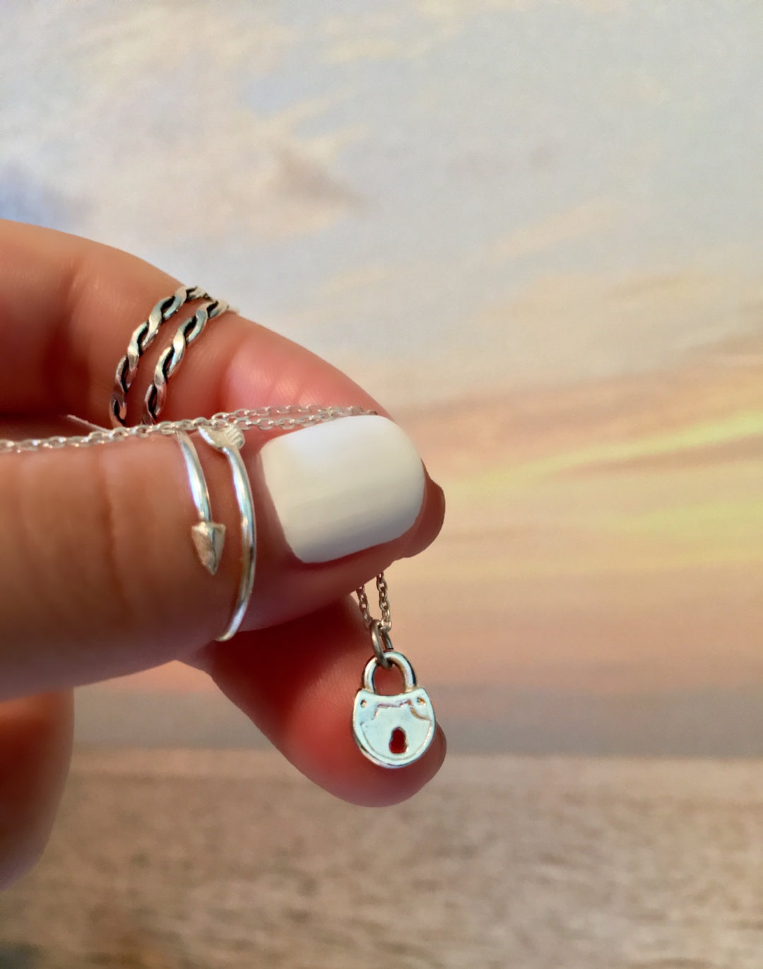 Silver Lock Necklace Sterling Silver Lock Necklace Tiny Lock Pendant