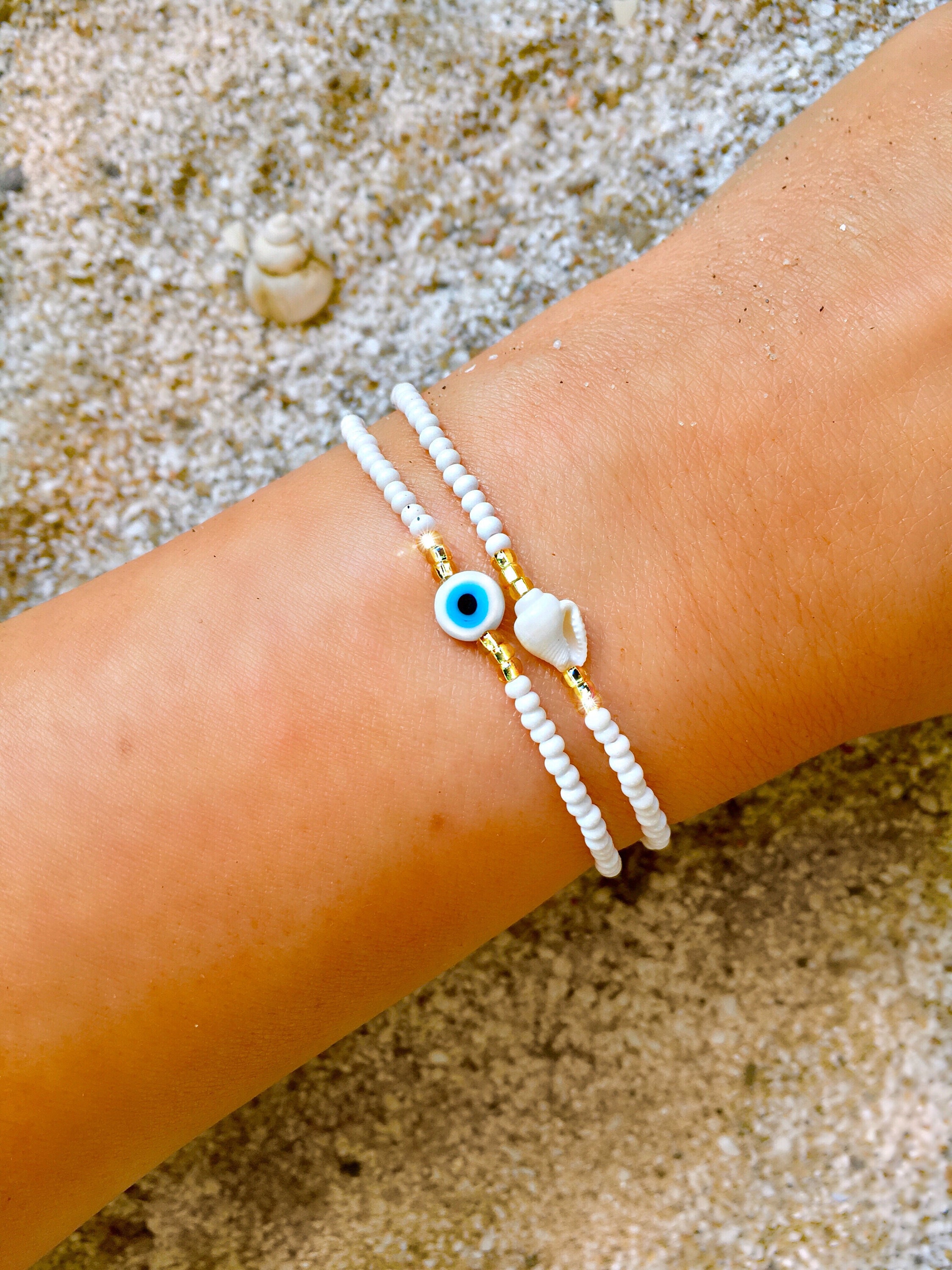 White Evil Eye Bracelet Dainty Evil Eye Bracelet Beaded Evil Eye