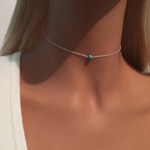 Turquoise Choker, Gemstone Choker, Choker Necklace, Turquoise Bead Choker, Simple Choker, Beach Choker, Sterling Silver Choker, Boho Choker