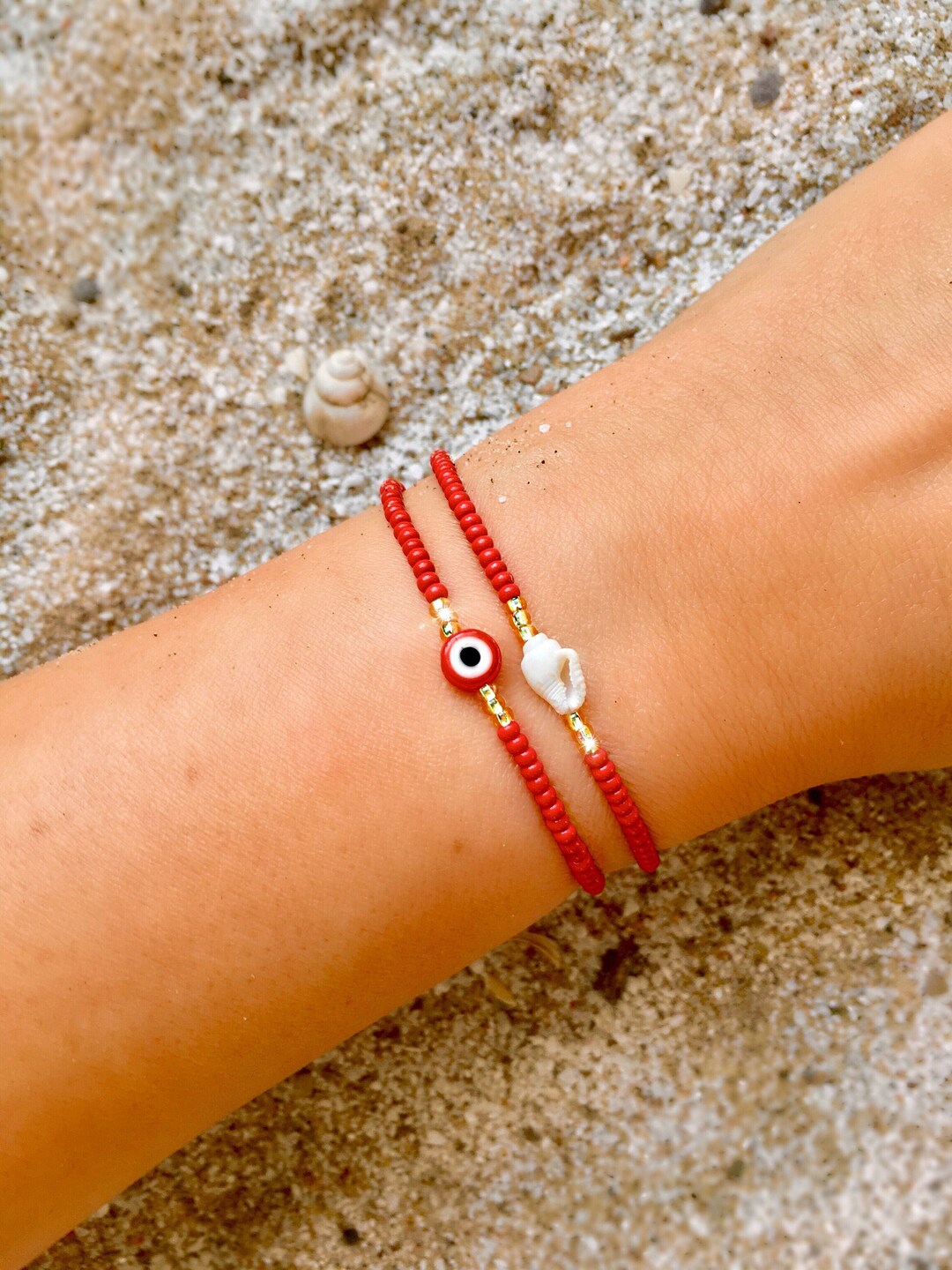 Red Evil Eye Bracelet, Dainty Evil Eye Bracelet, Beaded Evil Eye