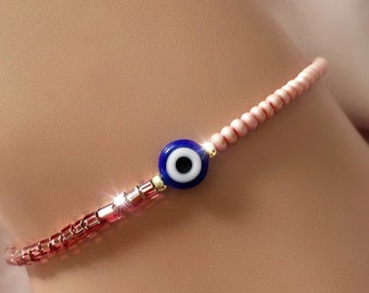 Pink Evil Eye Bracelet, Custom Size Bracelet, Plus Size Bracelet, Petite Bracelet