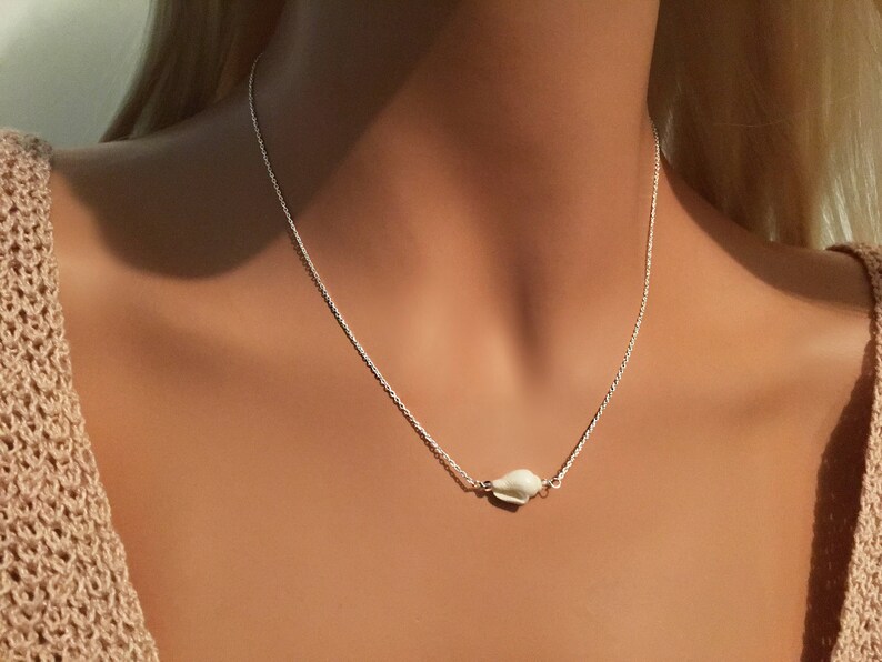 Long Necklace, Long Shell Necklace, Beach Necklace, Bar Necklace, White Necklace, Sterling Silver Necklace, Boho Necklace, Shell Necklace image 2