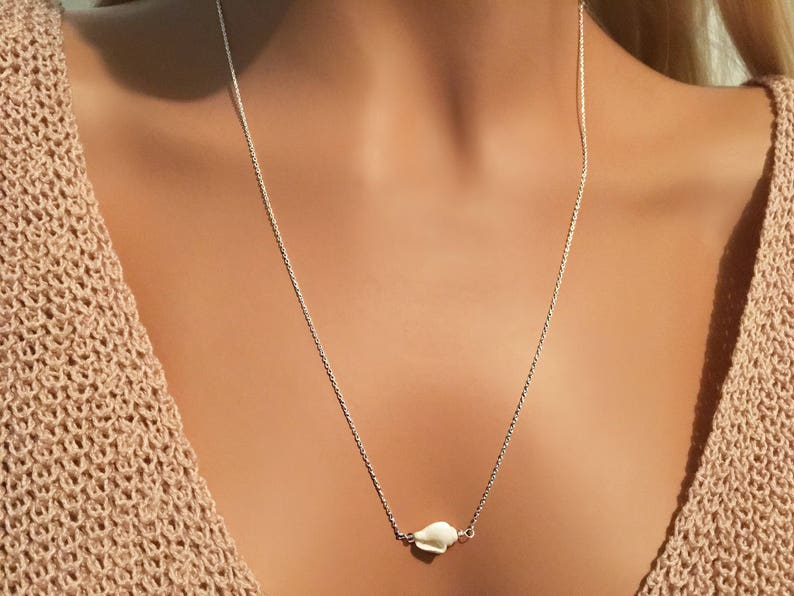 Long Necklace, Long Shell Necklace, Beach Necklace, Bar Necklace, White Necklace, Sterling Silver Necklace, Boho Necklace, Shell Necklace image 1