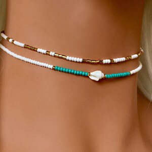 Turquoise and Shell Choker, Shell Choker Necklace, Beach Choker, White ...