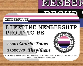 GENDER FLUID Lifetime Membership Proud To Be Collection Card - Gay Pride Card - LGBT Identity Card -  perfect rainbow community gift