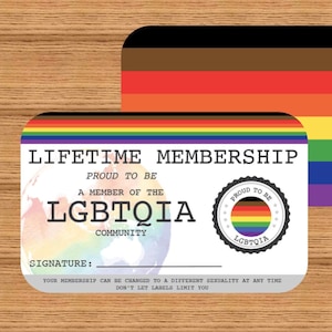 LGBTQIA Lifetime Membership Card - Gay Pride Card - LGBT Identity Card -  perfect rainbow community gift