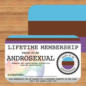 Carte de membre à vie ANDROSEXUAL - Carte de la fierté gaie - Carte d'identité LGBT - Cadeau parfait pour la communauté arc-en-ciel