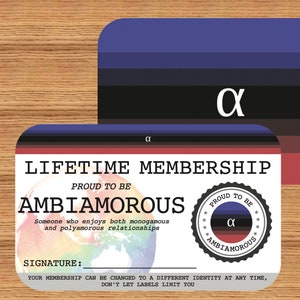 Carte de membre à vie AMBIAMOROUS - Carte de la fierté gaie - Carte d'identité LGBT - Cadeau idéal pour la communauté arc-en-ciel