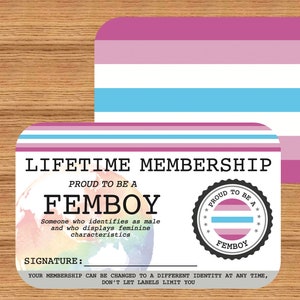 Tarjeta de membresía vitalicia FEMBOY - Tarjeta del Orgullo Gay - Tarjeta de identidad LGBT - el regalo perfecto para la comunidad arcoíris
