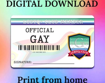 DIGITAL DOWNLOAD - LGBTQ+ Club Member Card - Official Gay mlm - Pride id - Print At Home