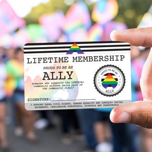 Karta członkowska LGBT ALLY na całe życie – Karta Gay Pride – Karta tożsamości LGBT – idealny prezent dla społeczności tęczowej