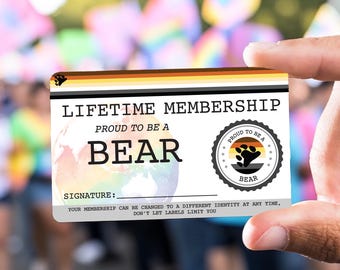 BEAR Lifetime Membership Card - Gay Pride Card - LGBT Identity Card -  perfect rainbow community gift