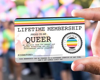 NEW QUEER Flag Lifetime Membership Card - Gay Pride Card - LGBT Identity Card -  perfect rainbow community gift