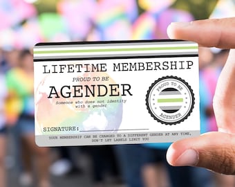 AGENDER Lifetime Membership Card - Gay Pride Card - LGBT Identity Card -  perfect rainbow community gift