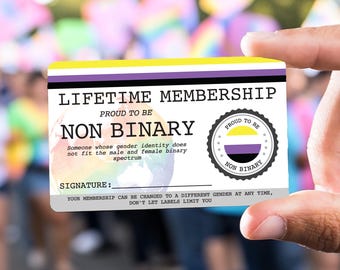 Non Binary Pride Lifetime Membership Card, LGBTQ Identity Wallet Card