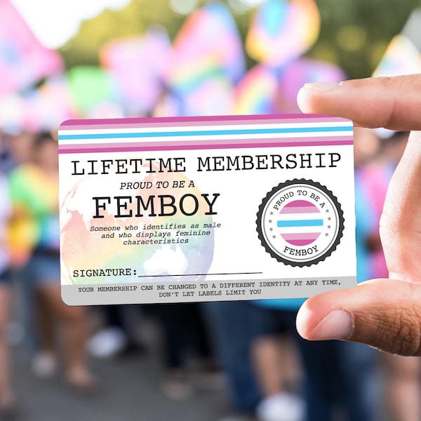 Tarjeta de membresía vitalicia de Femboy Pride, tarjeta de identidad LGBTQ