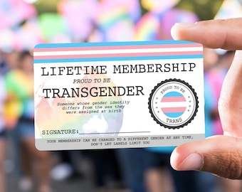 Carte de membre à vie TRANSGENRE - Carte de la fierté gaie - Carte d'identité LGBT - Cadeau parfait pour la communauté arc-en-ciel