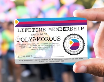 POLYAMOROUS *New Flag* Lifetime Membership Card - Gay Pride Card - LGBT Identity Card -  perfect rainbow community gift