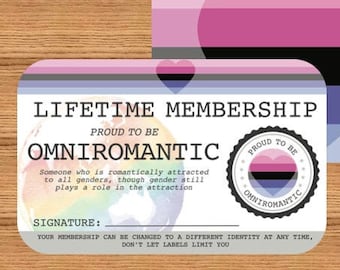 OMNIROMANTIC Lifetime Membership Card - Gay Pride Card - LGBT Identity Card -  perfect rainbow community gift