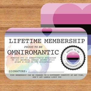 Carte de membre à vie OMNIROMANTIQUE - Carte de la fierté gaie - Carte d'identité LGBT - Cadeau idéal pour la communauté arc-en-ciel