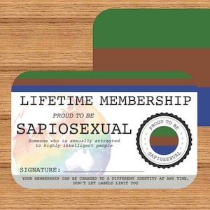 SAPIOSEXUAL Lifetime Membership Card - Gay Pride Card - LGBT Identity Card -  perfect rainbow community gift