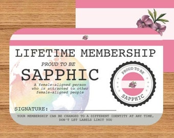 SAPPHIC Lifetime Membership Card - Gay Pride Card - LGBT Identity Card -  perfect rainbow community gift