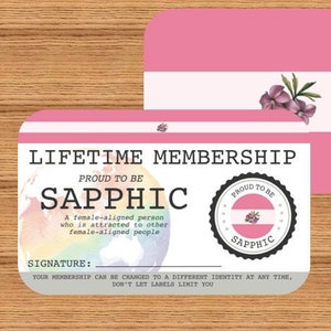 SAPPHIC Lifetime Membership Card - Gay Pride Card - LGBT Identity Card -  perfect rainbow community gift