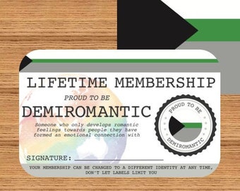 DEMIROMANTIC Lifetime Membership Card - Gay Pride Card - LGBT Identity Card -  perfect rainbow community gift