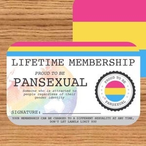 PANSEXUAL Lifetime Membership Card - Gay Pride Card - LGBT Identity Card -  perfect rainbow community gift