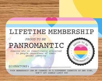 PANROMANTIC Lifetime Membership Card - Gay Pride Card - LGBT Identity Card -  perfect rainbow community gift