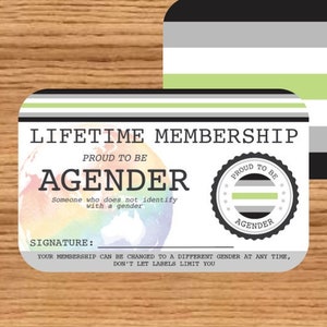 Carte de membre à vie AGENDER - Carte de la fierté gaie - Carte d'identité LGBT - Cadeau idéal pour la communauté arc-en-ciel