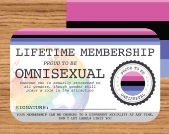OMNISEXUAL Lifetime Membership Card - Gay Pride Card - LGBT Identity Card -  perfect rainbow community gift