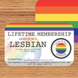 LESBIAN Lifetime Mitgliedskarte (Regenbogen) - Gay Pride Karte - LGBT Identitätskarte - perfektes Regenbogen Gemeinschaftsgeschenk