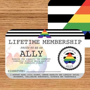 Cartão de Membro Vitalício LGBT ALLY - Cartão do Orgulho Gay - Cartão de Identidade LGBT - presente perfeito para a comunidade arco-íris