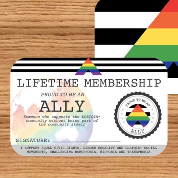 LGBT ALLY Lifetime Membership Card - Gay Pride Card - LGBT Identity Card -  perfect rainbow community gift