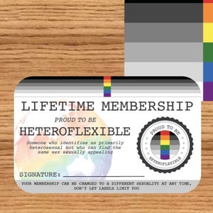 Carte de membre à vie HETEROFLEXIBLE - Carte de la fierté gaie - Carte d'identité LGBT - Cadeau idéal pour la communauté arc-en-ciel
