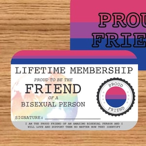 Carte de membre à vie BISEXUAL Fier AMI - Carte de la fierté gaie - Carte d'identité LGBT - Cadeau parfait pour la communauté arc-en-ciel
