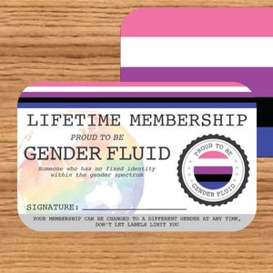 GENDER FLUID Lifetime Membership Card - Gay Pride Card - LGBT Identity Card -  perfect rainbow community gift