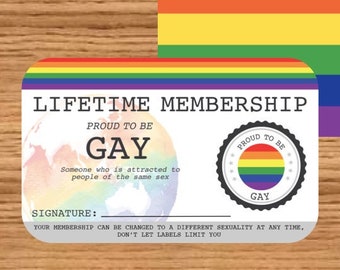 Carte de membre GAY à vie - Carte de la fierté gaie - Carte d'identité LGBT - Cadeau parfait pour la communauté arc-en-ciel