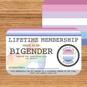 Carte de membre à vie BIGENDER - Carte de la fierté gaie - Carte d'identité LGBT - Cadeau idéal pour la communauté arc-en-ciel