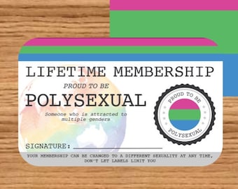 Cartão de Membro Vitalício Polissexual - Cartão do Orgulho Gay - Cartão de Identidade LGBT - presente perfeito para a comunidade arco-íris
