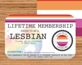 Carte de membre à vie LESBIAN (rose) - Carte Gay Pride - Carte d'identité LGBT - Femme lesbienne - Cadeau parfait de la communauté arc-en-ciel