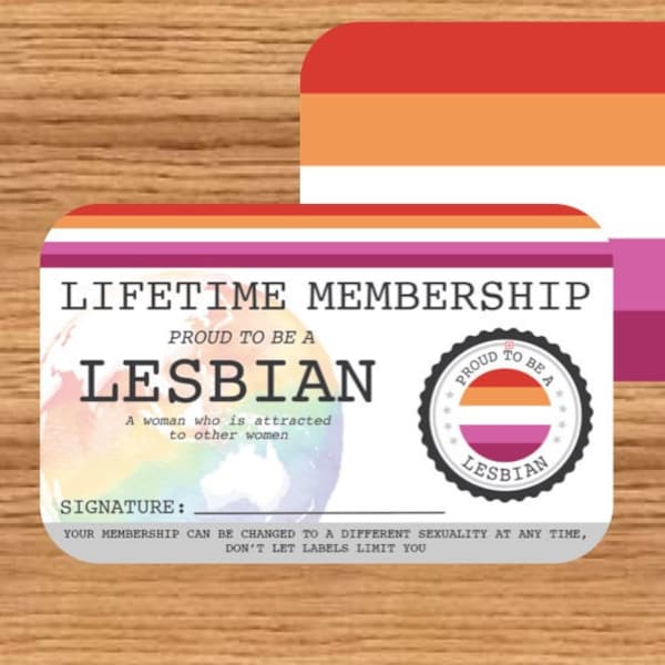 LESBISCHE levenslange lidmaatschapskaart (roze) - Gay Pride Card - LGBT Identity Card - Femme Lesbian - perfect regenbooggemeenschapscadeau