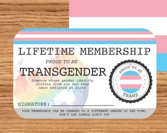 Carte de membre à vie TRANSGENRE - Carte de la fierté gaie - Carte d'identité LGBT - Cadeau parfait pour la communauté arc-en-ciel