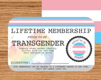 TRANSGENDER Lifetime Membership Card - Gay Pride Card - LGBT Identity Card -  perfect rainbow community gift