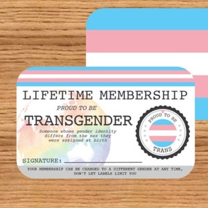 Carte de membre à vie TRANSGENRE - Carte de la fierté gaie - Carte d'identité LGBT - Cadeau parfait pour la communauté arc-en-ciel