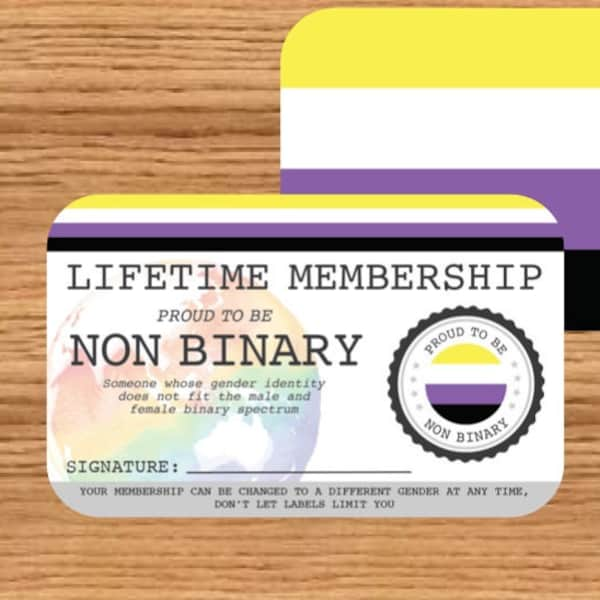 NON BINARY Lifetime Membership Card - Gay Pride Card - LGBT Identity Card -  perfect rainbow community gift