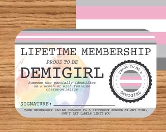 DEMIGIRL Lifetime Membership Card - Gay Pride Card - LGBT Identity Card -  perfect rainbow community gift