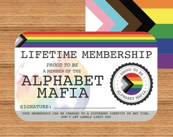 ALPHABET MAFIA Lifetime Membership Card - Gay Pride Card - LGBT Identity Card -  perfect rainbow community gift