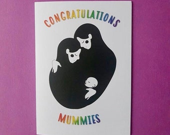 Congratulations Mummies LGBTQ Greeting Card, Lesbian Mums Celebration Card